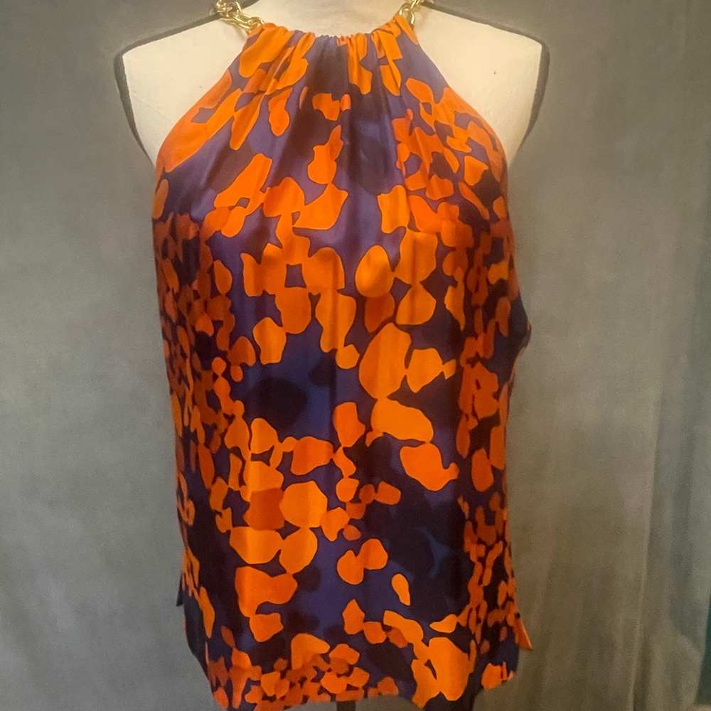 Milly Orange and Blue Sleeveless Halter Blouse